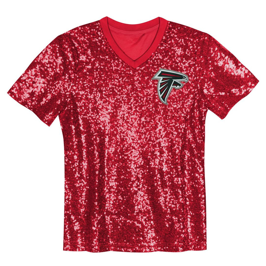 Bijan Robinson Atlanta Falcons Girls Youth Sequin V-Neck Fashion Official Jersey - Red
