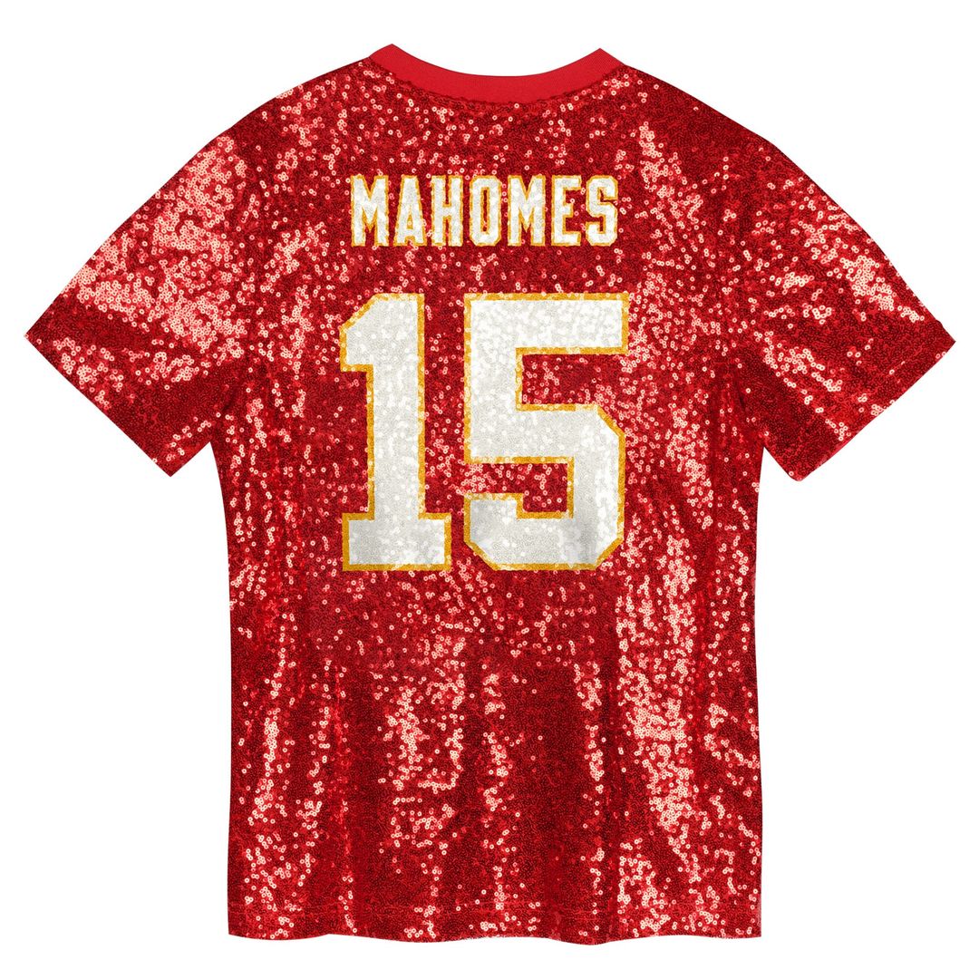 Patrick Mahomes Kansas City Chiefs Girls Youth Sequin V-Neck Fashion Official Jersey - Red