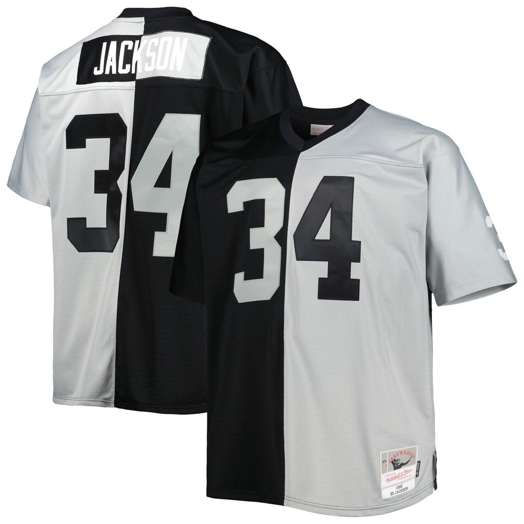 Bo Jackson Las Vegas Raiders Mitchell & Ness Big & Tall Split Legacy Retired Player Replica Official Jersey - Black/Silver