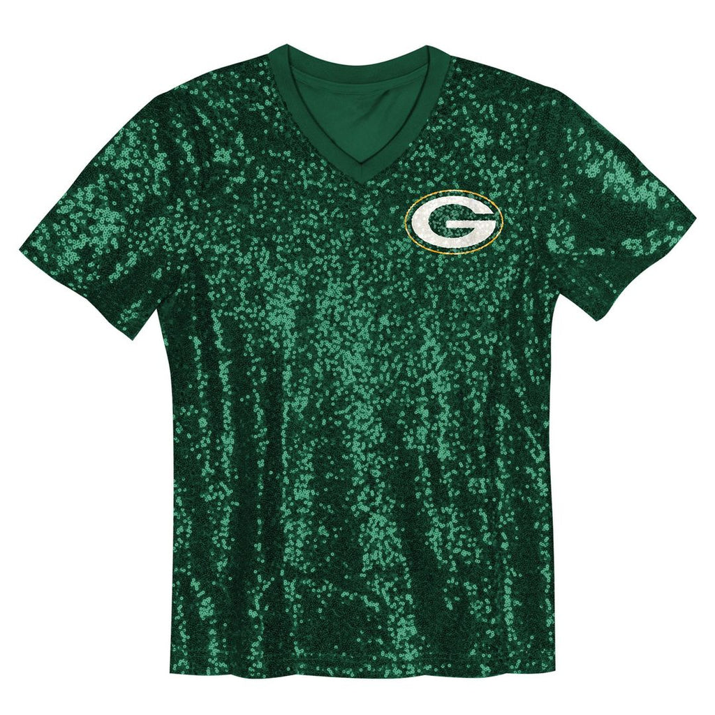 Jordan Love Green Bay Packers Girls Youth Sequin V-Neck Fashion Official Jersey - Green