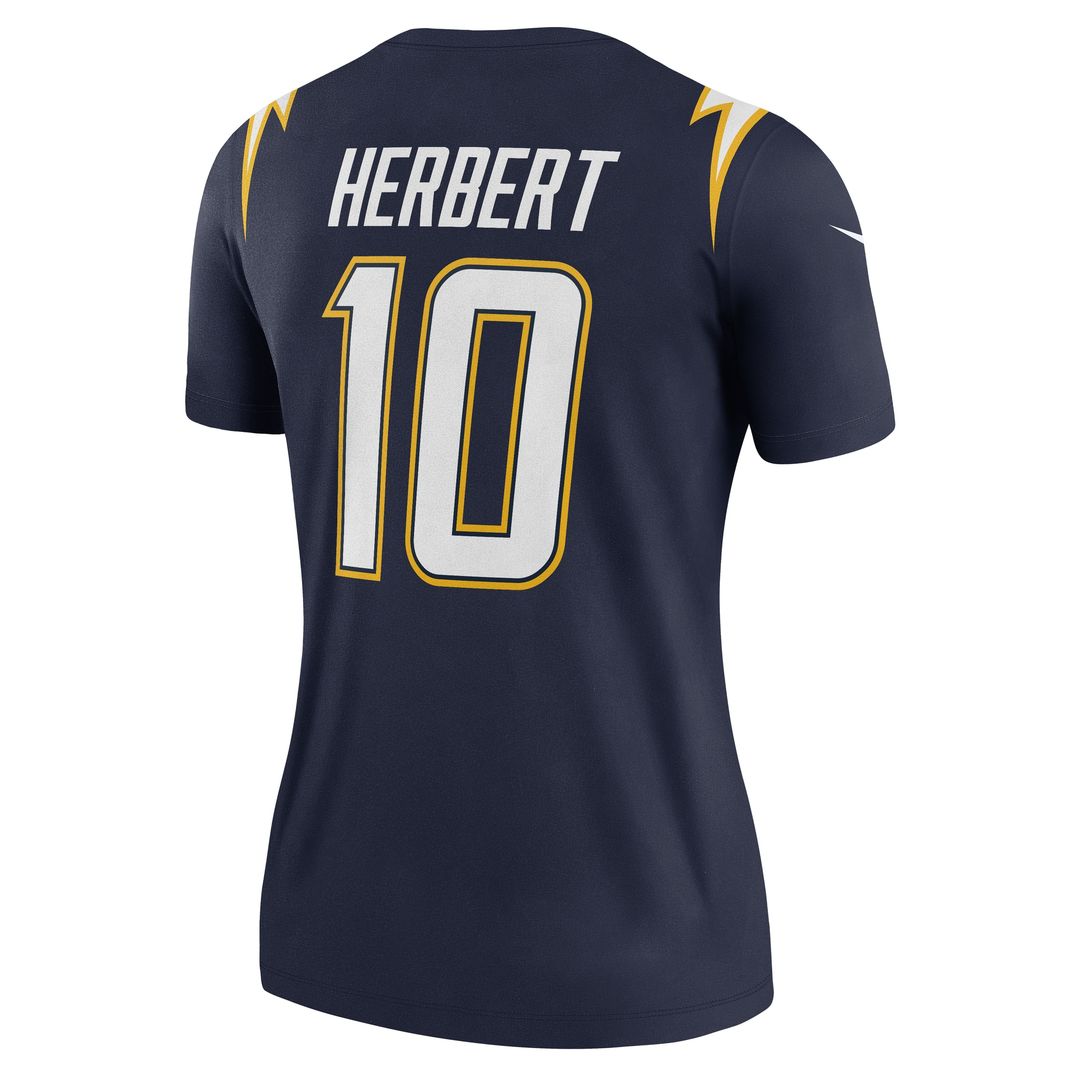 Justin Herbert Los Angeles Chargers Nike Women's Alternate Super Chargers Legend Player Performance Top - Navy
