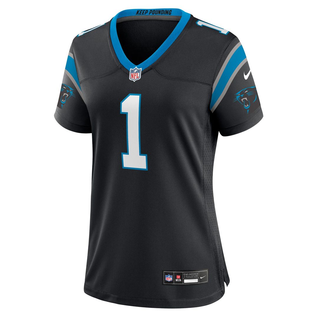 Number 1 Bride Carolina Panthers Nike Women's Game Official Jersey - Black