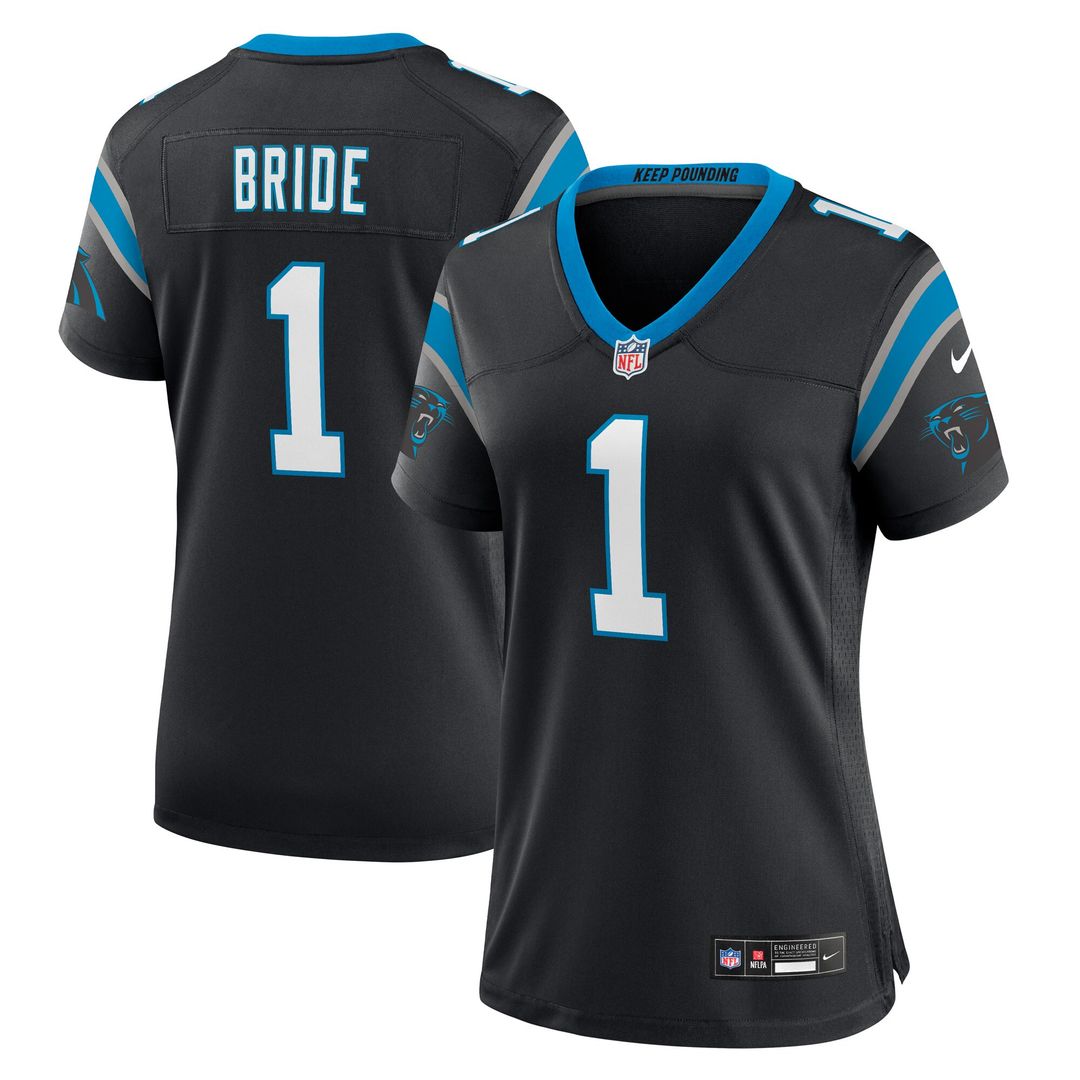 Number 1 Bride Carolina Panthers Nike Women's Game Official Jersey - Black