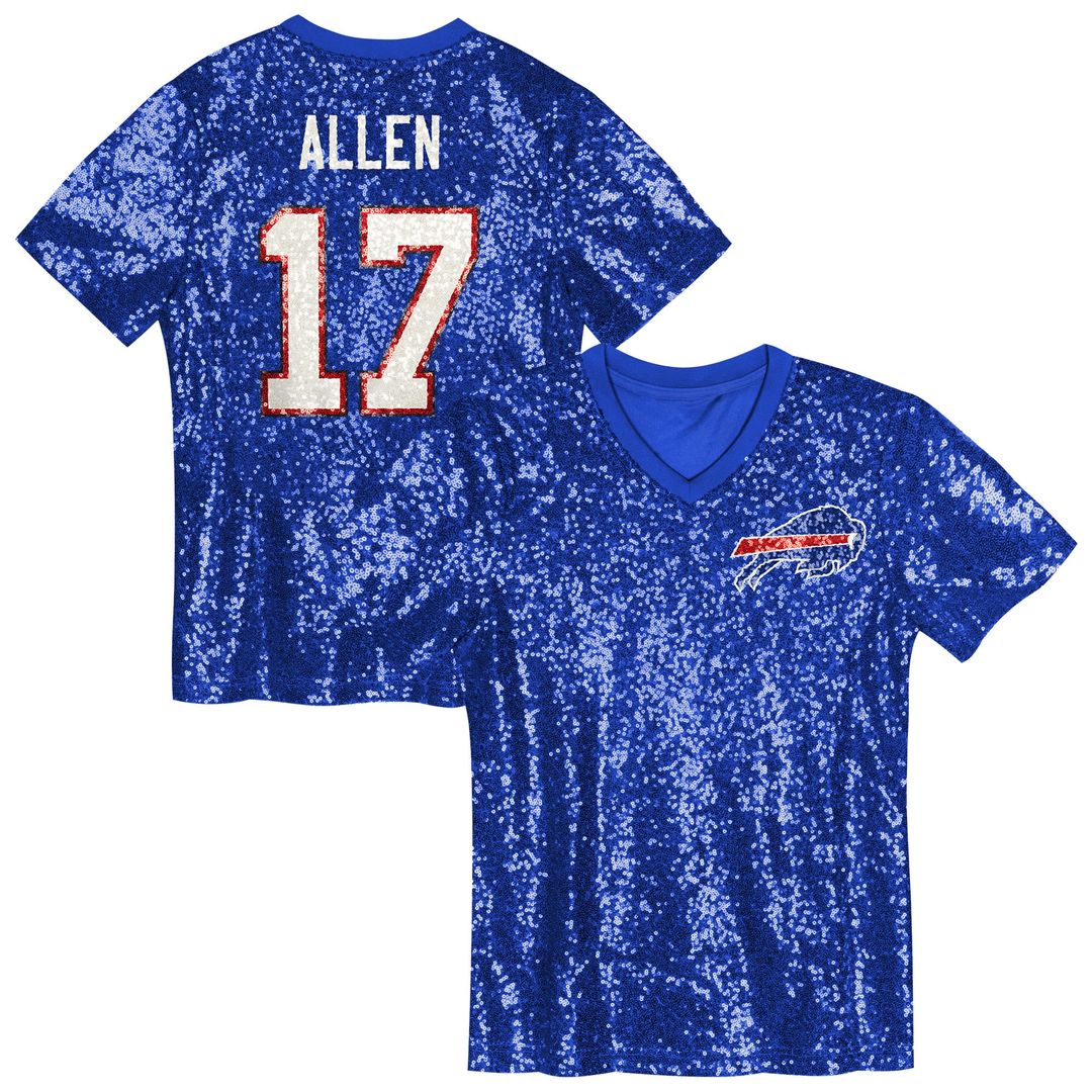 Josh Allen Buffalo Bills Girls Youth Sequin V-Neck Fashion Official Jersey - Royal
