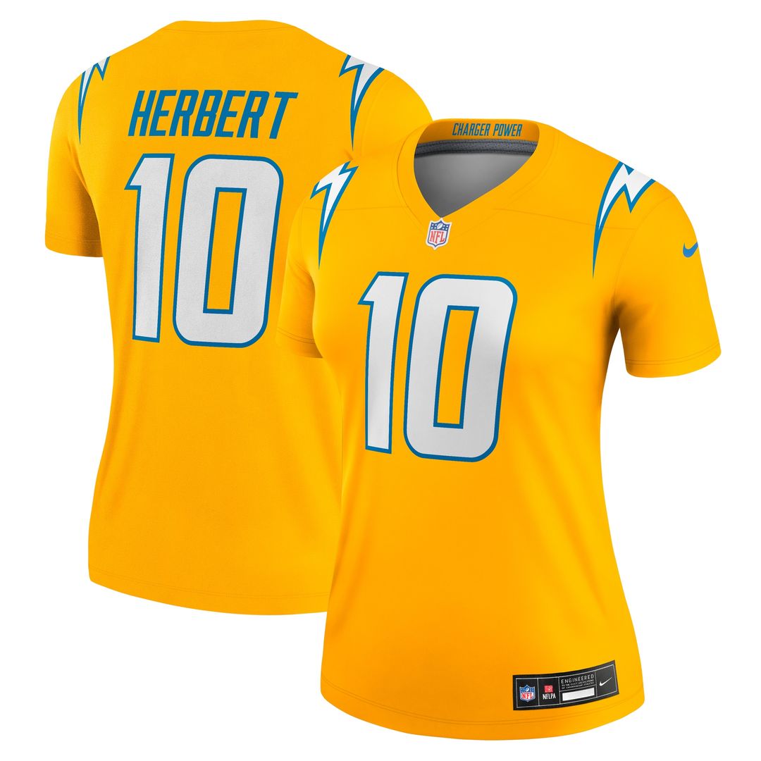 Justin Herbert Los Angeles Chargers Nike Women's Alternate Super Chargers Legend Player Performance Top - Navy