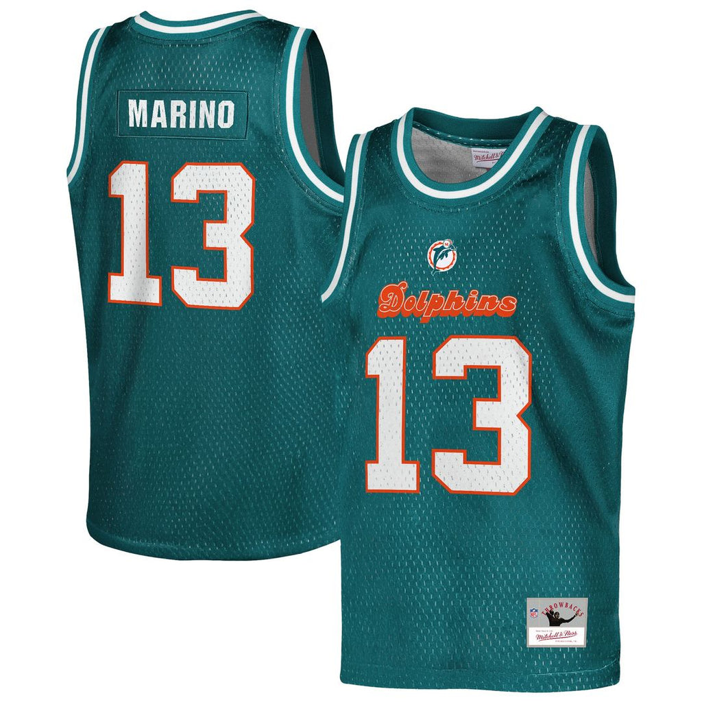 Dan Marino Miami Dolphins Mitchell & Ness Youth Retired Player NFL Basketball Fashion Official Jersey - Aqua