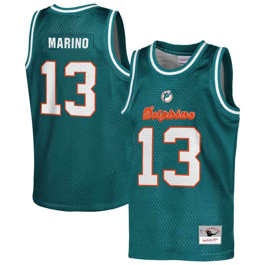Dan Marino Miami Dolphins Mitchell & Ness Youth Retired Player NFL Basketball Fashion Official Jersey - Aqua