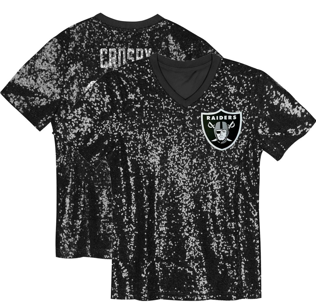 Maxx Crosby Las Vegas Raiders Girls Youth Sequin V-Neck Fashion Official Jersey - Black