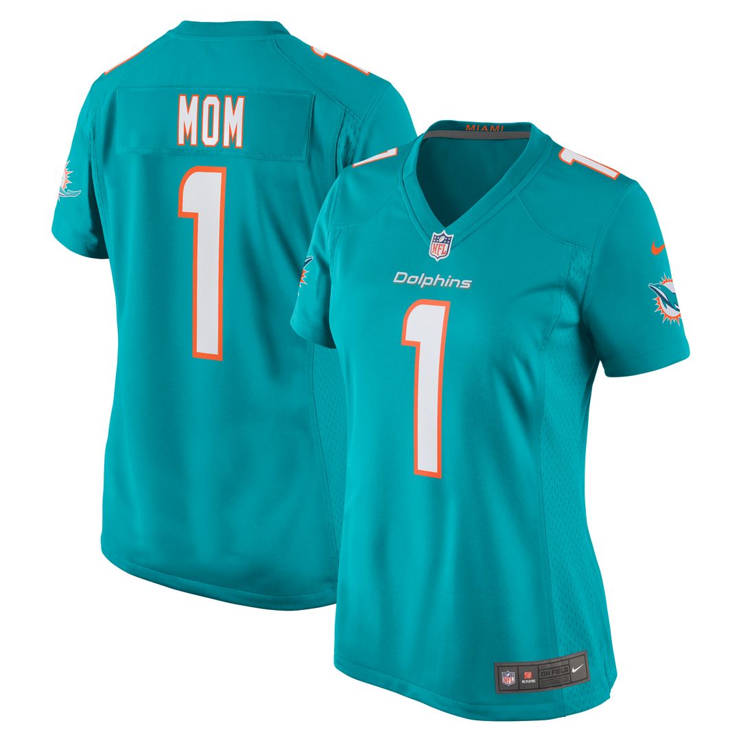 Number 1 Mom Miami Dolphins Nike Women's Game Official Jersey - Aqua