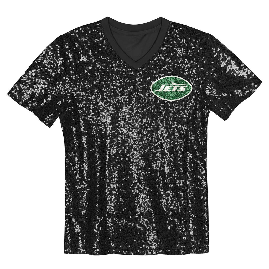 Sauce Gardner New York Jets Girls Youth Sequin V-Neck Fashion Official Jersey - Black