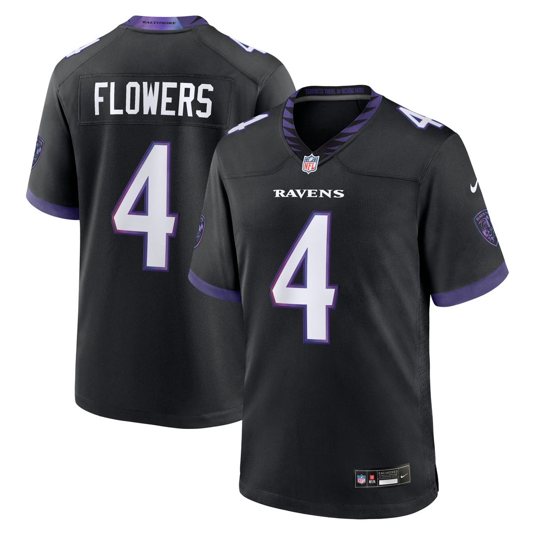 Zay Flowers Baltimore Ravens Nike Alternate Game Official Jersey - Black