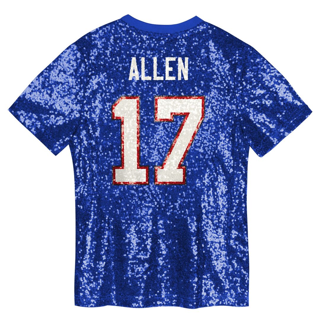 Josh Allen Buffalo Bills Girls Youth Sequin V-Neck Fashion Official Jersey - Royal