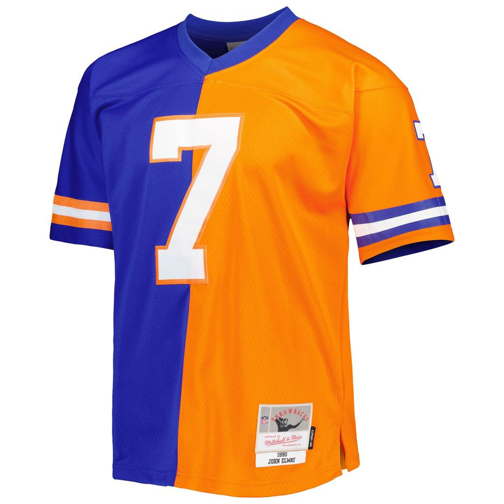 John Elway Denver Broncos Mitchell & Ness 1990 Split Legacy Replica Official Jersey - Royal/Orange