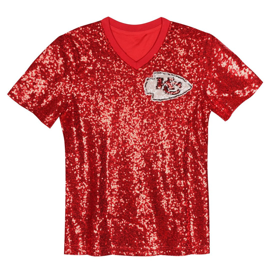 Patrick Mahomes Kansas City Chiefs Girls Youth Sequin V-Neck Fashion Official Jersey - Red