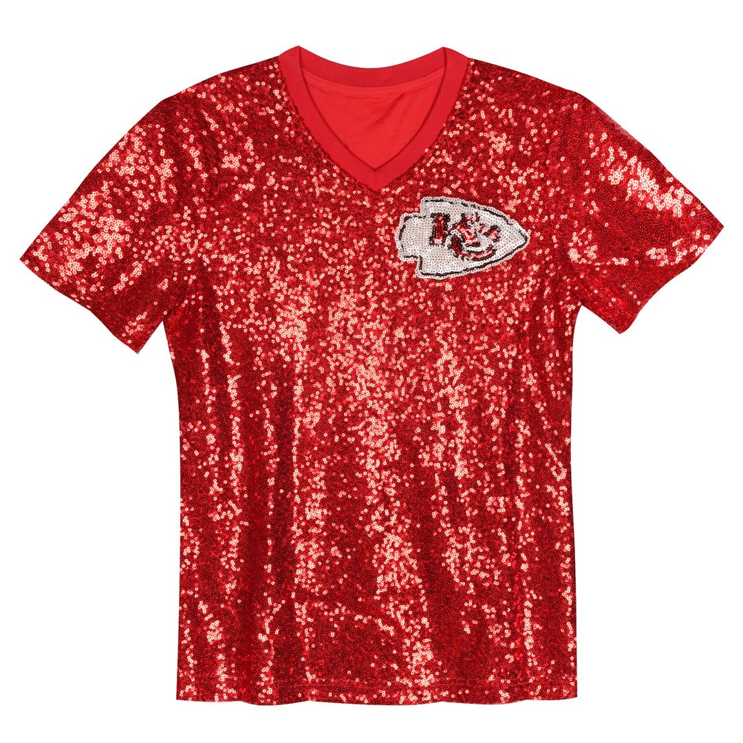 Patrick Mahomes Kansas City Chiefs Girls Youth Sequin V-Neck Fashion Official Jersey - Red