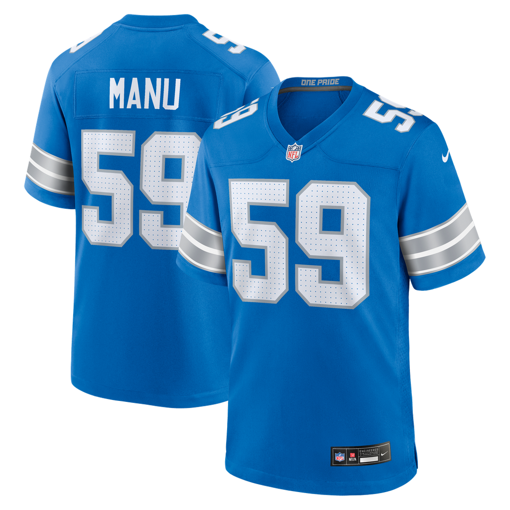 Giovanni Manu Detroit Lions Nike Team Game Official Jersey -  Blue