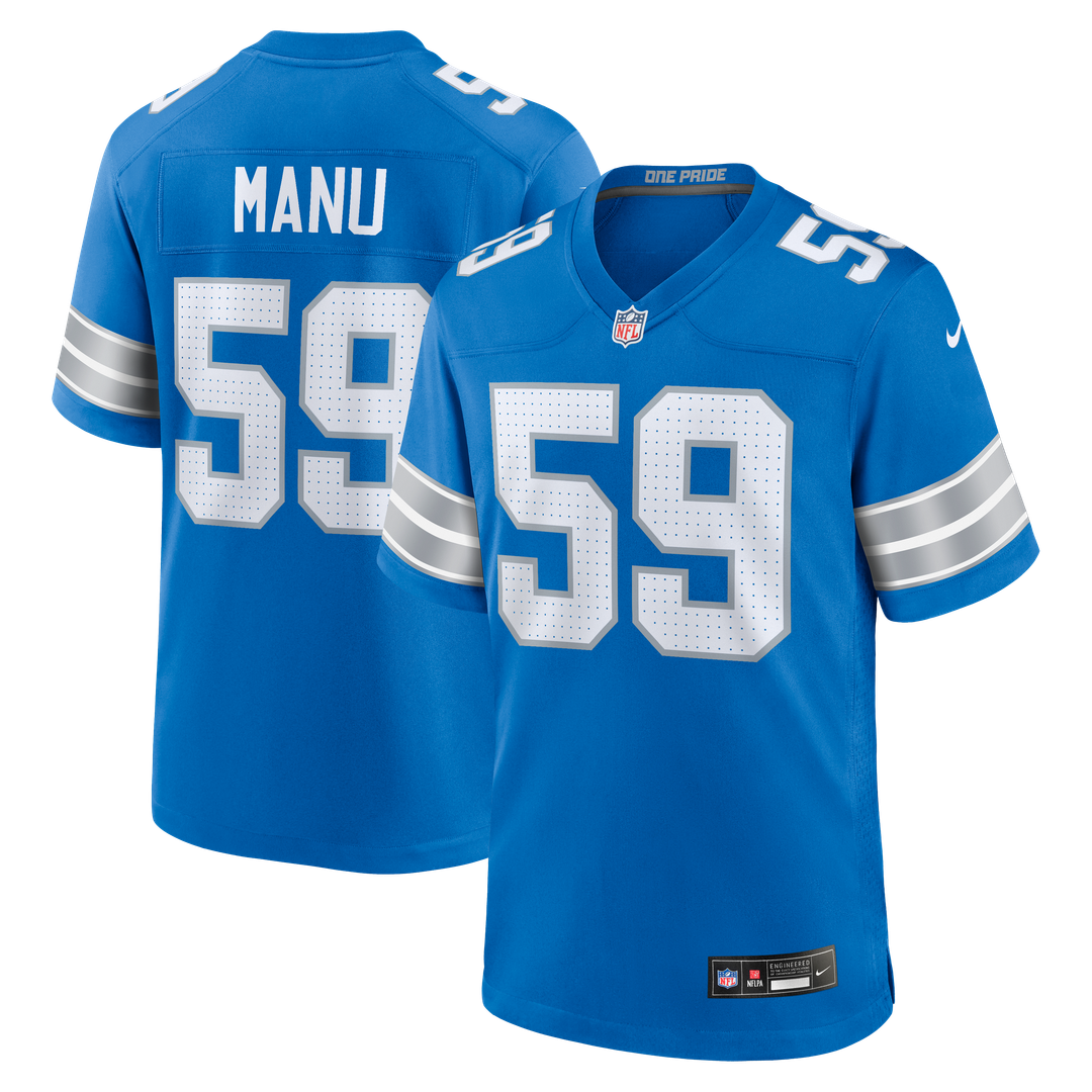 Giovanni Manu Detroit Lions Nike Team Game Official Jersey -  Blue