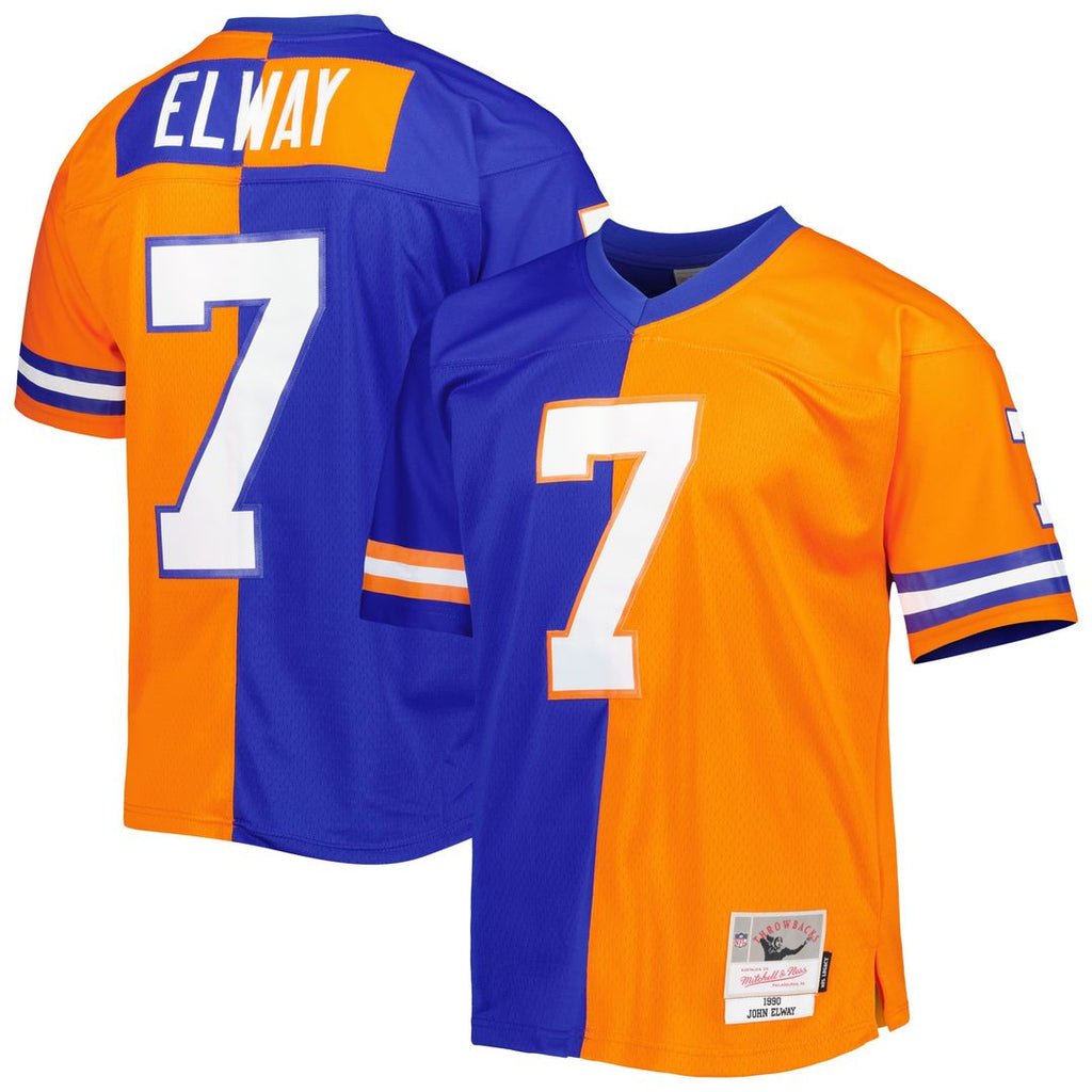 John Elway Denver Broncos Mitchell & Ness 1990 Split Legacy Replica Official Jersey - Royal/Orange