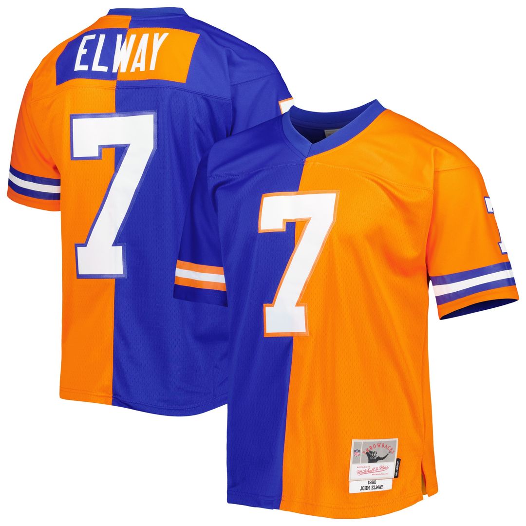 John Elway Denver Broncos Mitchell & Ness 1990 Split Legacy Replica Official Jersey - Royal/Orange