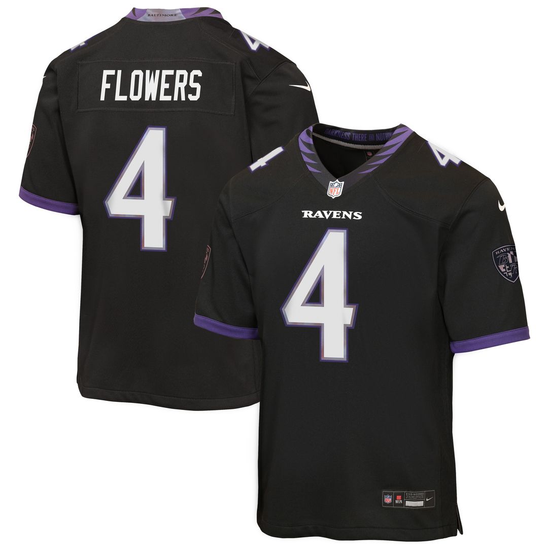 Zay Flowers Baltimore Ravens Nike Youth Alternate Game Official Jersey - Black