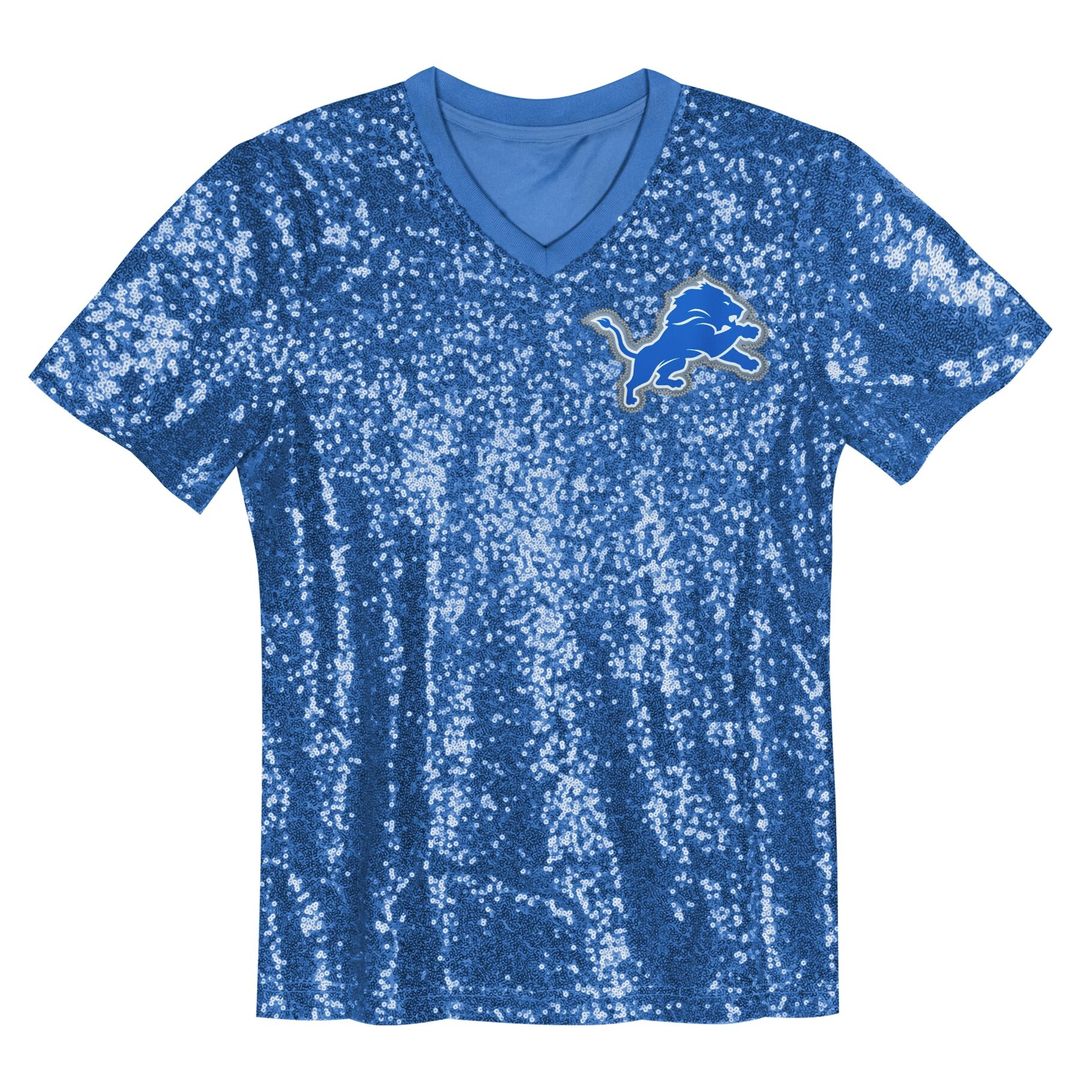 Aidan Hutchinson Detroit Lions Girls Youth Sequin V-Neck Fashion Official Jersey - Blue