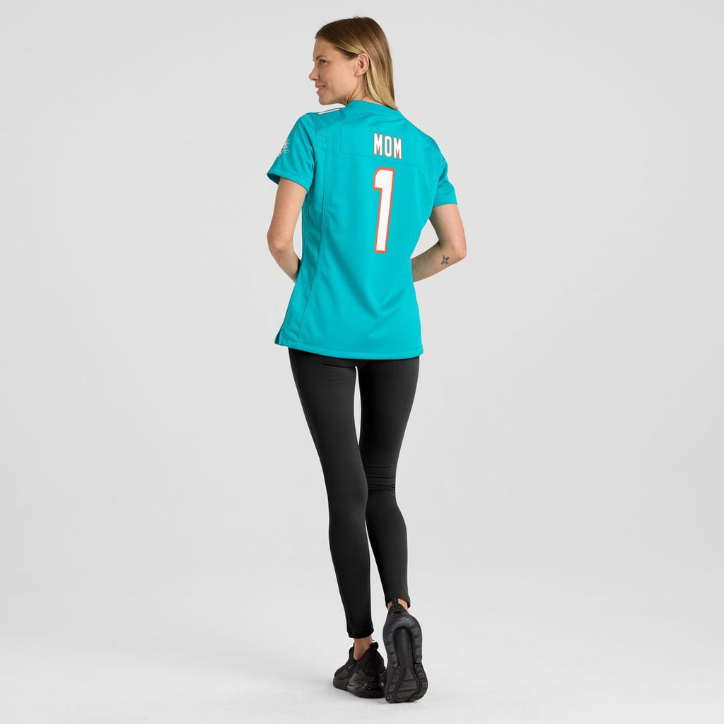 Number 1 Mom Miami Dolphins Nike Women's Game Official Jersey - Aqua
