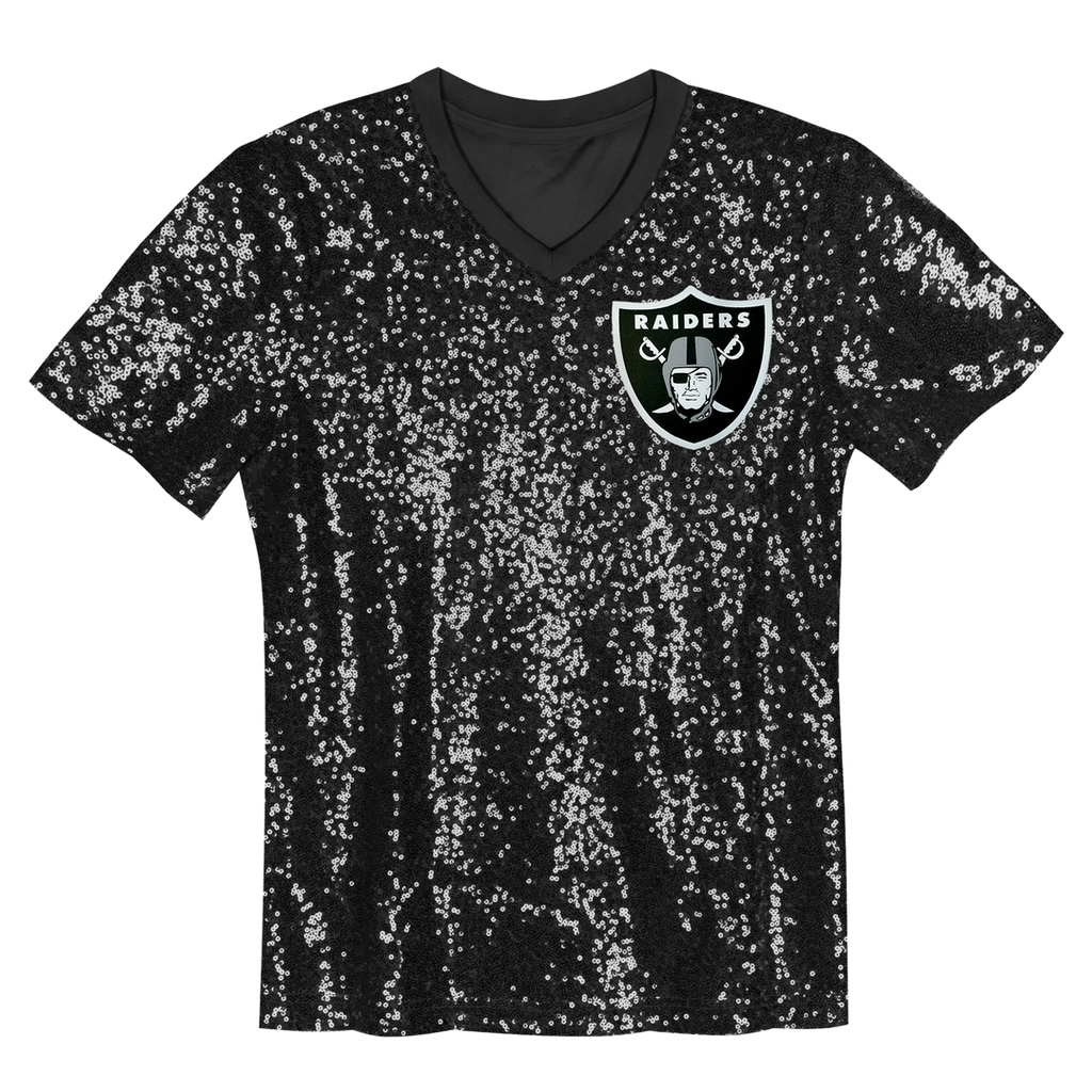 Maxx Crosby Las Vegas Raiders Girls Youth Sequin V-Neck Fashion Official Jersey - Black