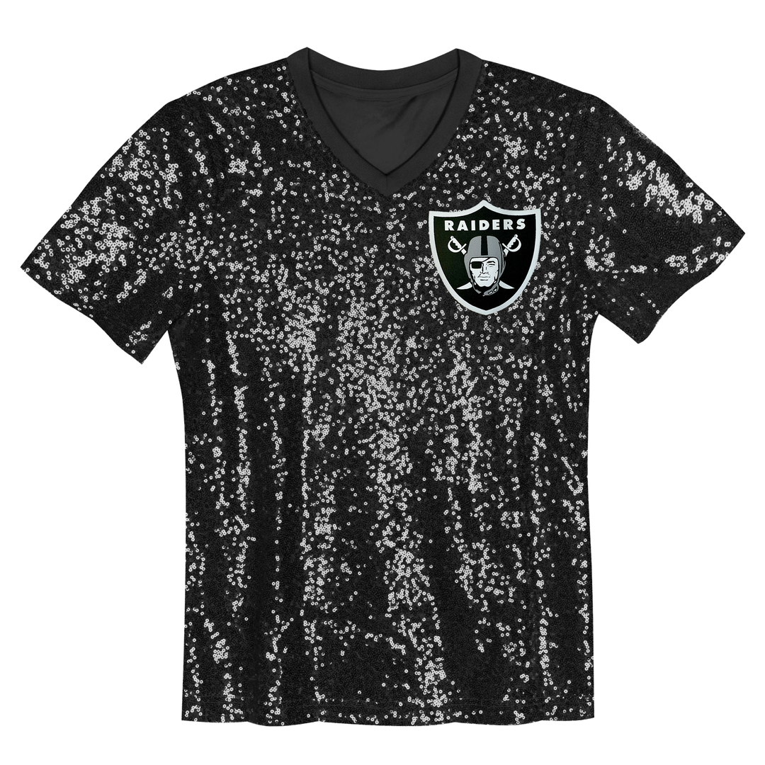 Maxx Crosby Las Vegas Raiders Girls Youth Sequin V-Neck Fashion Official Jersey - Black