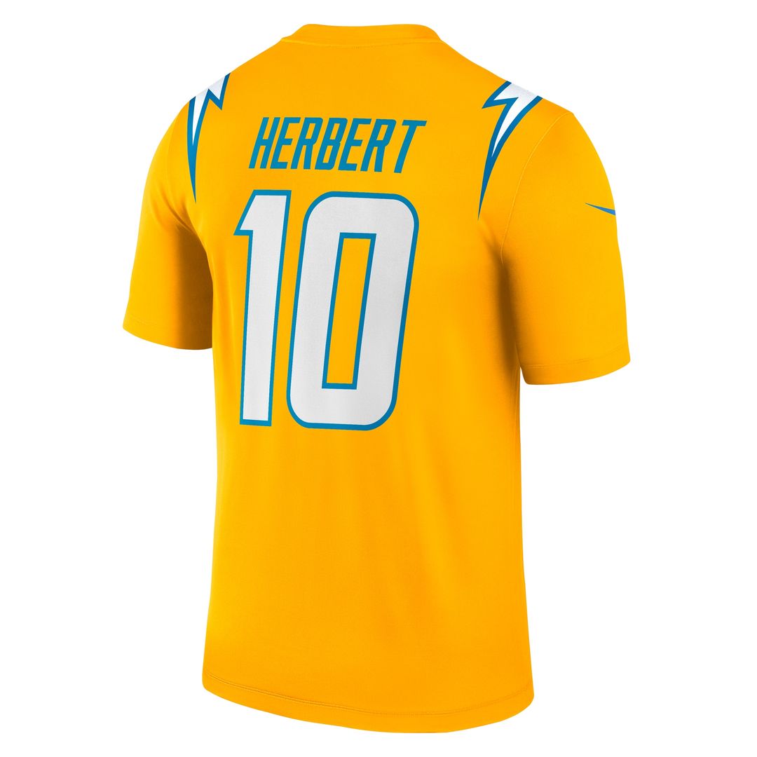 Justin Herbert Los Angeles Chargers Nike Alternate Charger Power Legend Player Performance Top - Gold