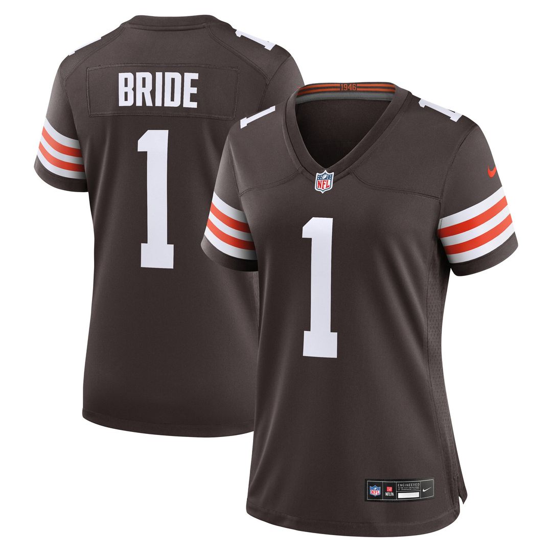 Number 1 Bride Cleveland Browns Nike Women's Game Official Jersey - Brown