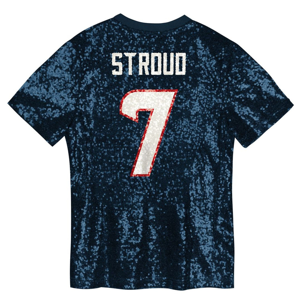 C.J. Stroud Houston Texans Girls Youth Sequin V-Neck Fashion Official Jersey - Navy