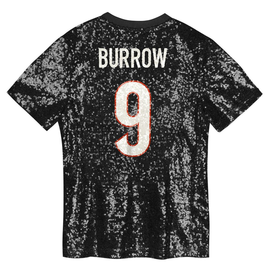Joe Burrow Cincinnati Bengals Girls Youth Sequin V-Neck Fashion Official Jersey - Black