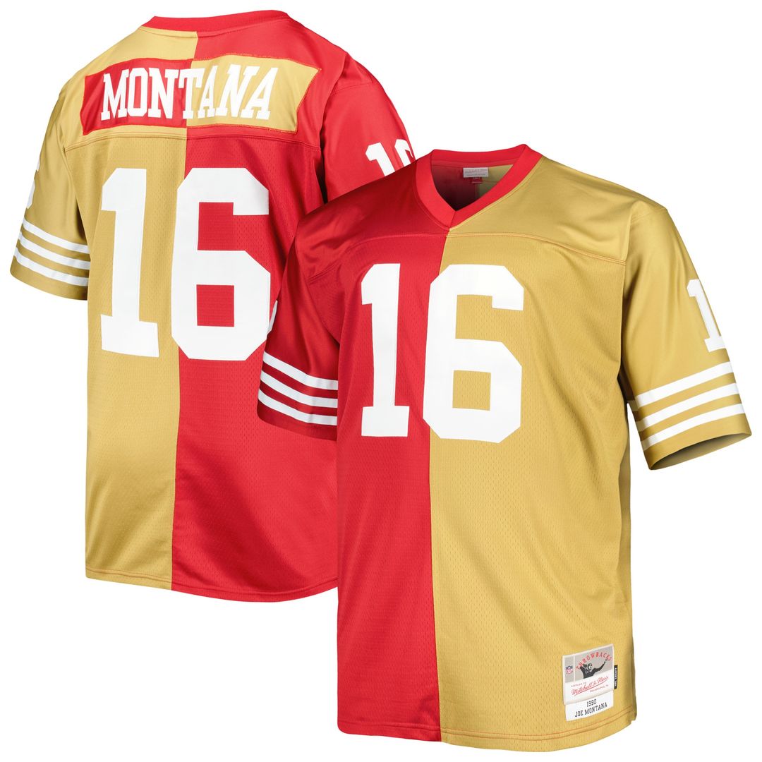 Joe Montana San Francisco 49ers Mitchell & Ness Big & Tall Split Legacy Retired Player Replica Official Jersey - Scarlet/Gold