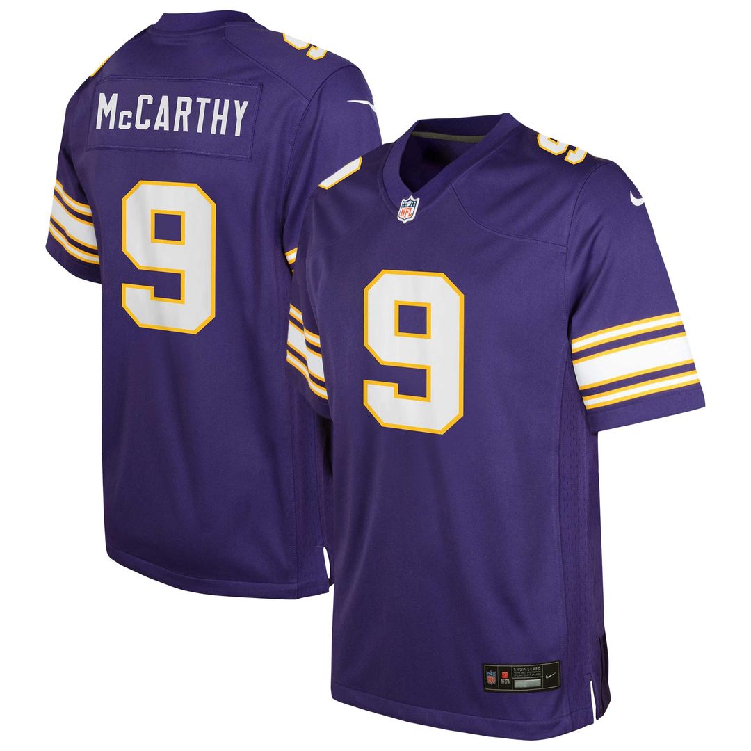 J.J. McCarthy Minnesota Vikings Nike Youth Game Official Jersey - Purple
