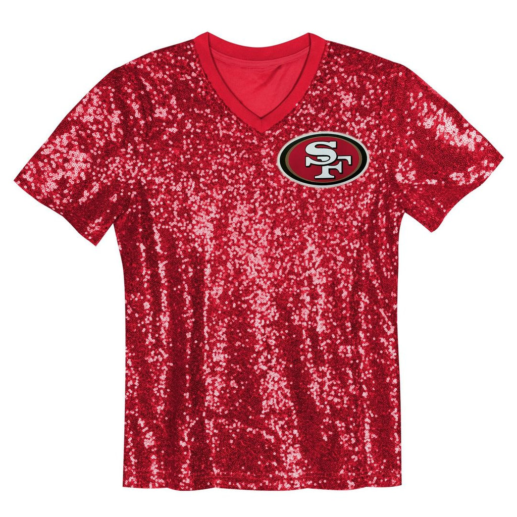 Brock Purdy San Francisco 49ers Girls Youth Sequin V-Neck Fashion Official Jersey - Scarlet