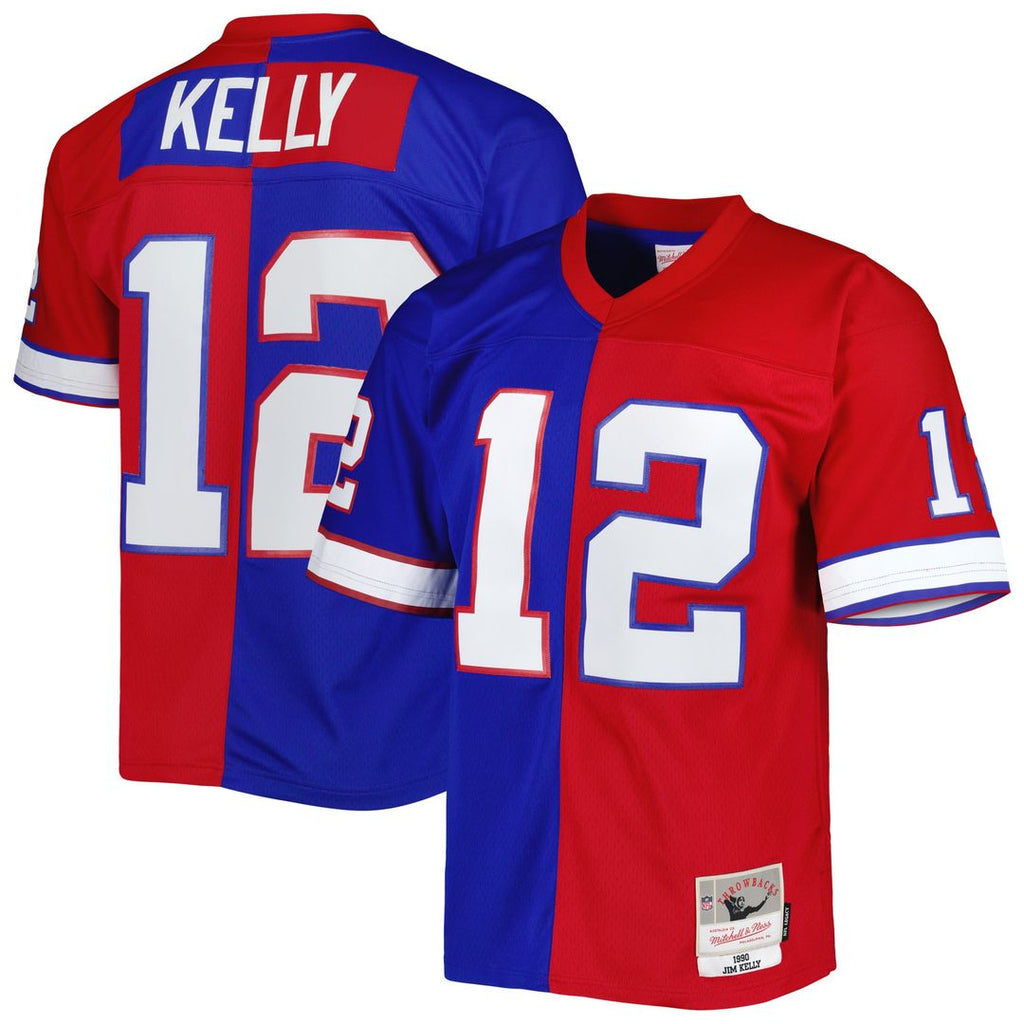Jim Kelly Buffalo Bills Mitchell & Ness 1990 Split Legacy Replica Official Jersey - Royal/Red