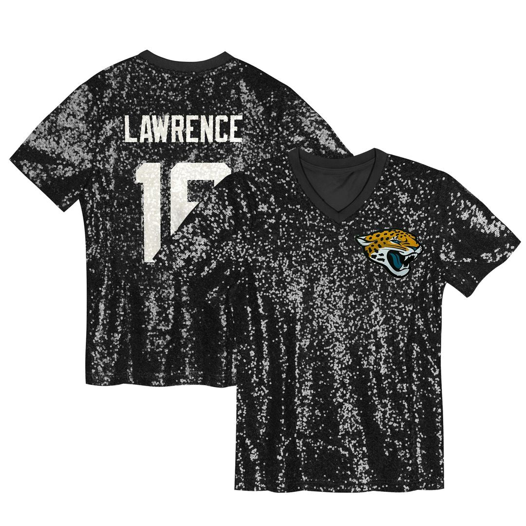 Trevor Lawrence Jacksonville Jaguars Girls Youth Sequin V-Neck Fashion Official Jersey - Black