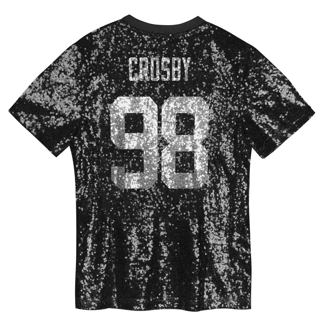 Maxx Crosby Las Vegas Raiders Girls Youth Sequin V-Neck Fashion Official Jersey - Black
