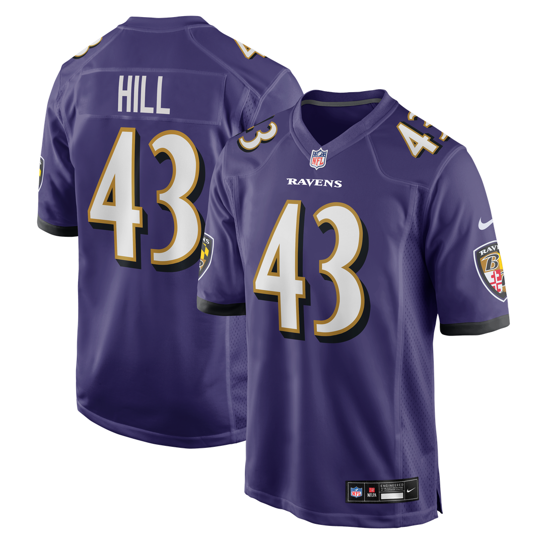 Justice Hill Baltimore Ravens Nike Game Official Jersey - Purple