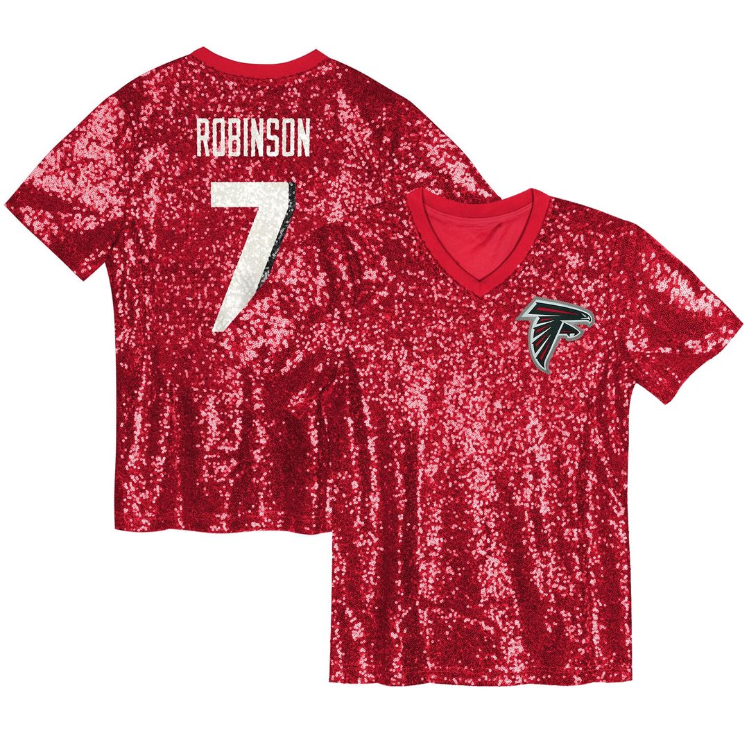 Bijan Robinson Atlanta Falcons Girls Youth Sequin V-Neck Fashion Official Jersey - Red