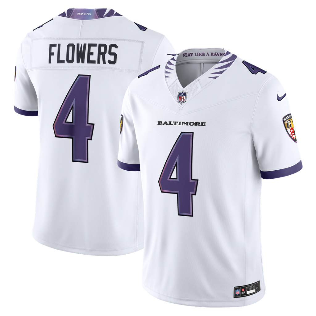 Zay Flowers Baltimore Ravens Nike Vapor F.U.S.E. Stitched Limited Official Jersey - White