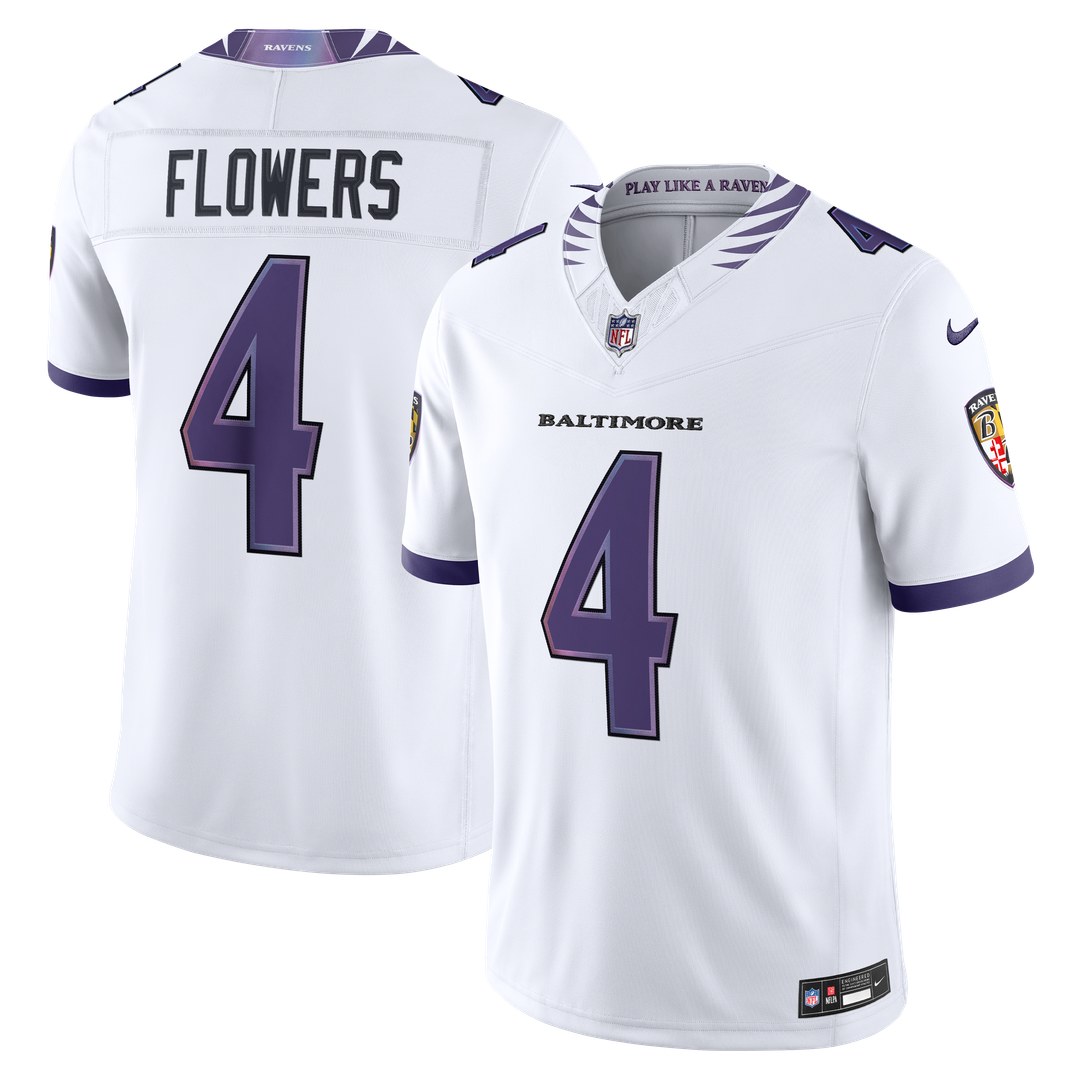 Zay Flowers Baltimore Ravens Nike Vapor F.U.S.E. Stitched Limited Official Jersey - White